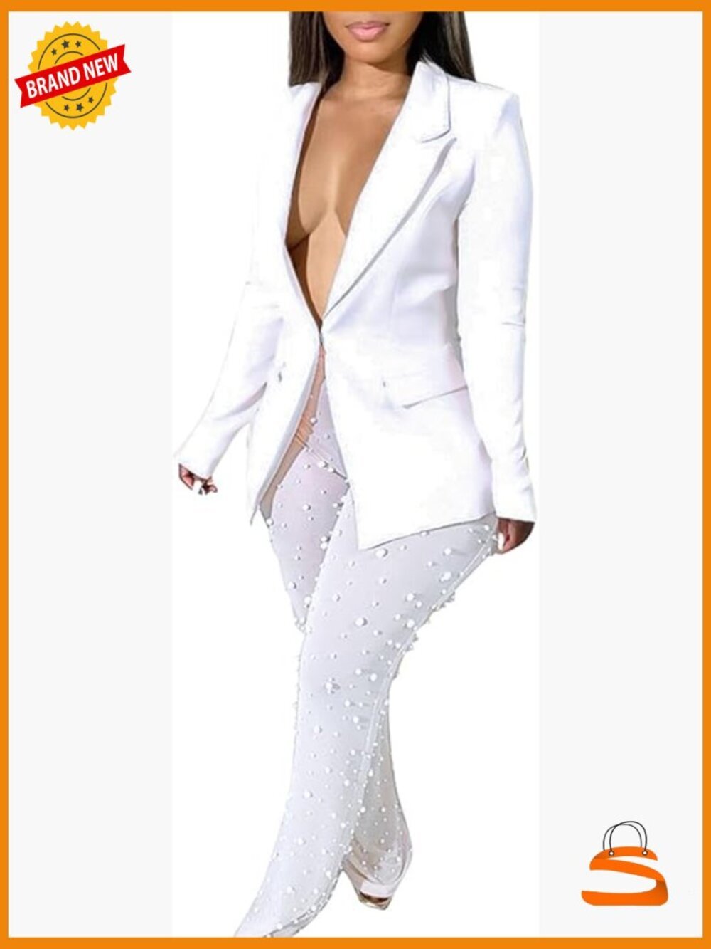 Sexy 2 Piece Blazer & Mesh Sheer Pants Set Clubwear